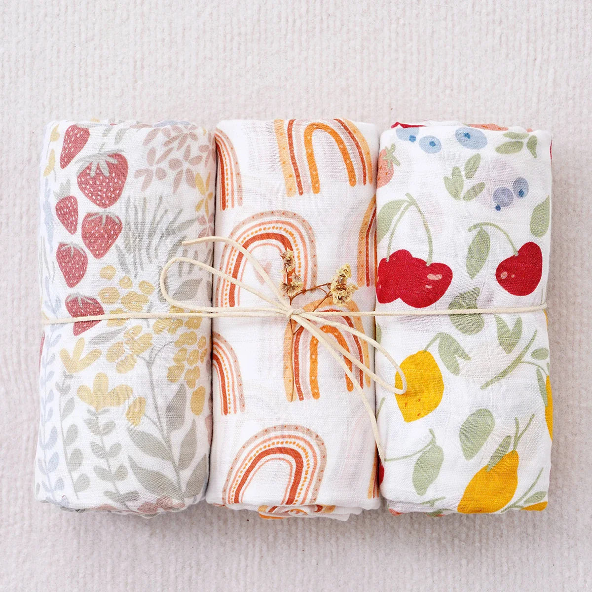 סט 3 שמיכות בד במבוק משולב