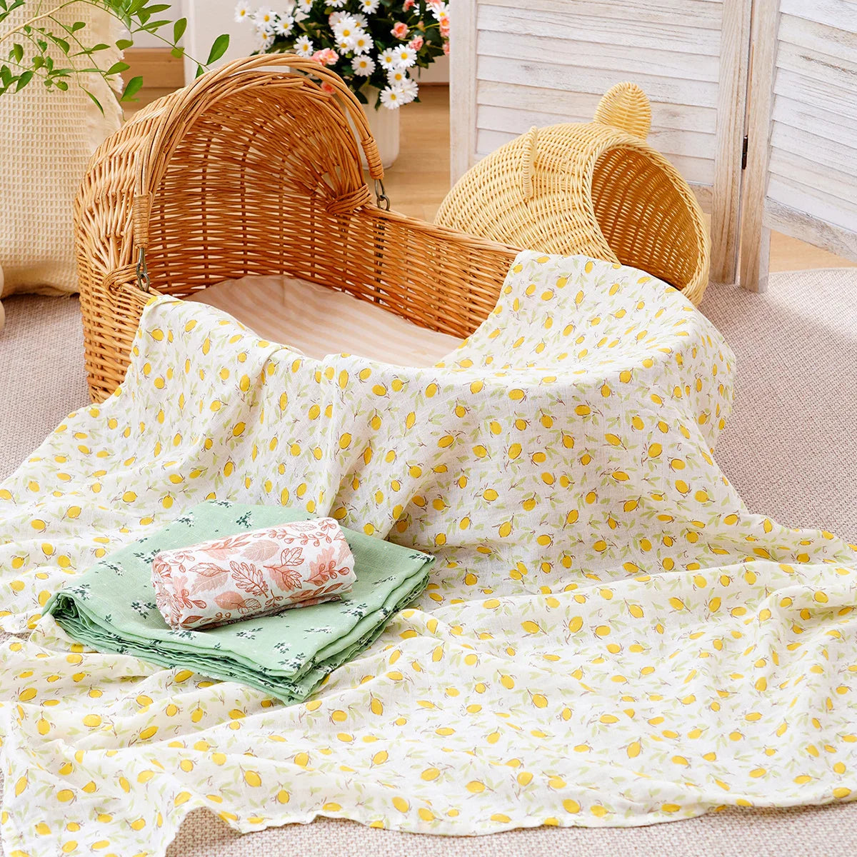 סט 3 שמיכות כותנה