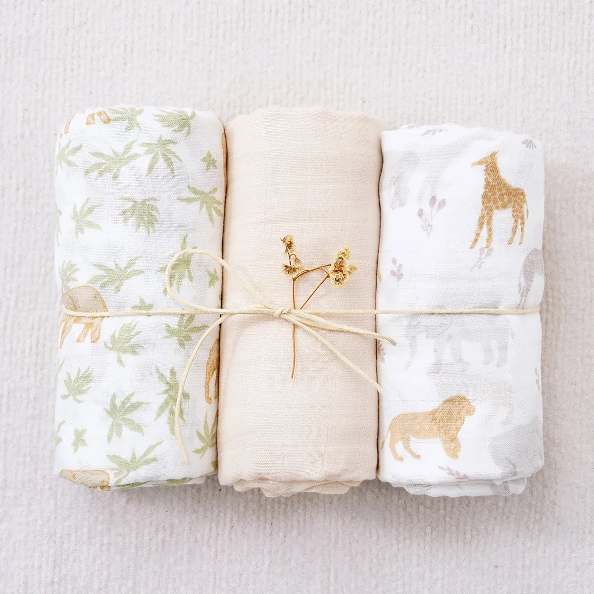 סט 3 שמיכות בד במבוק משולב