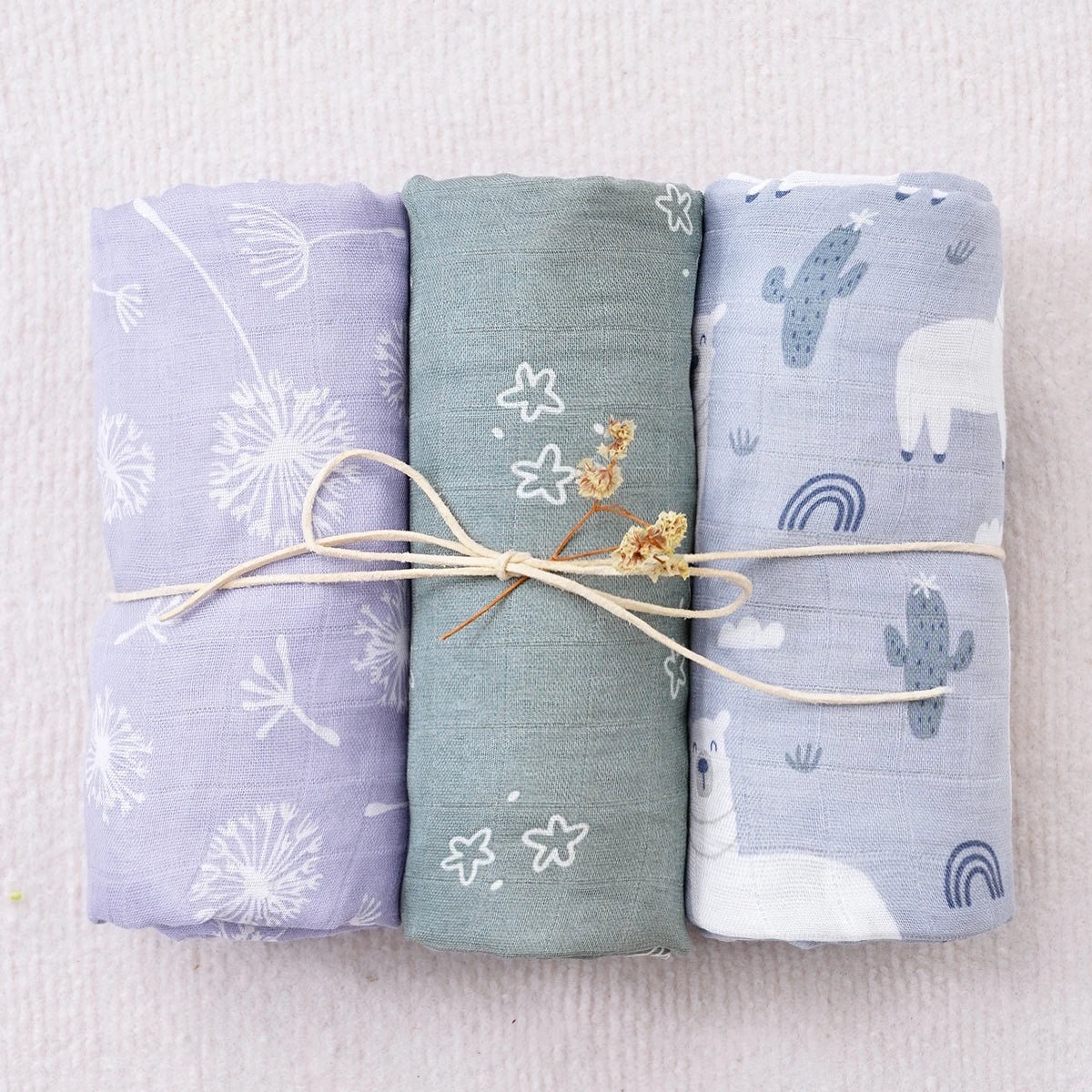 סט 3 שמיכות בד במבוק משולב