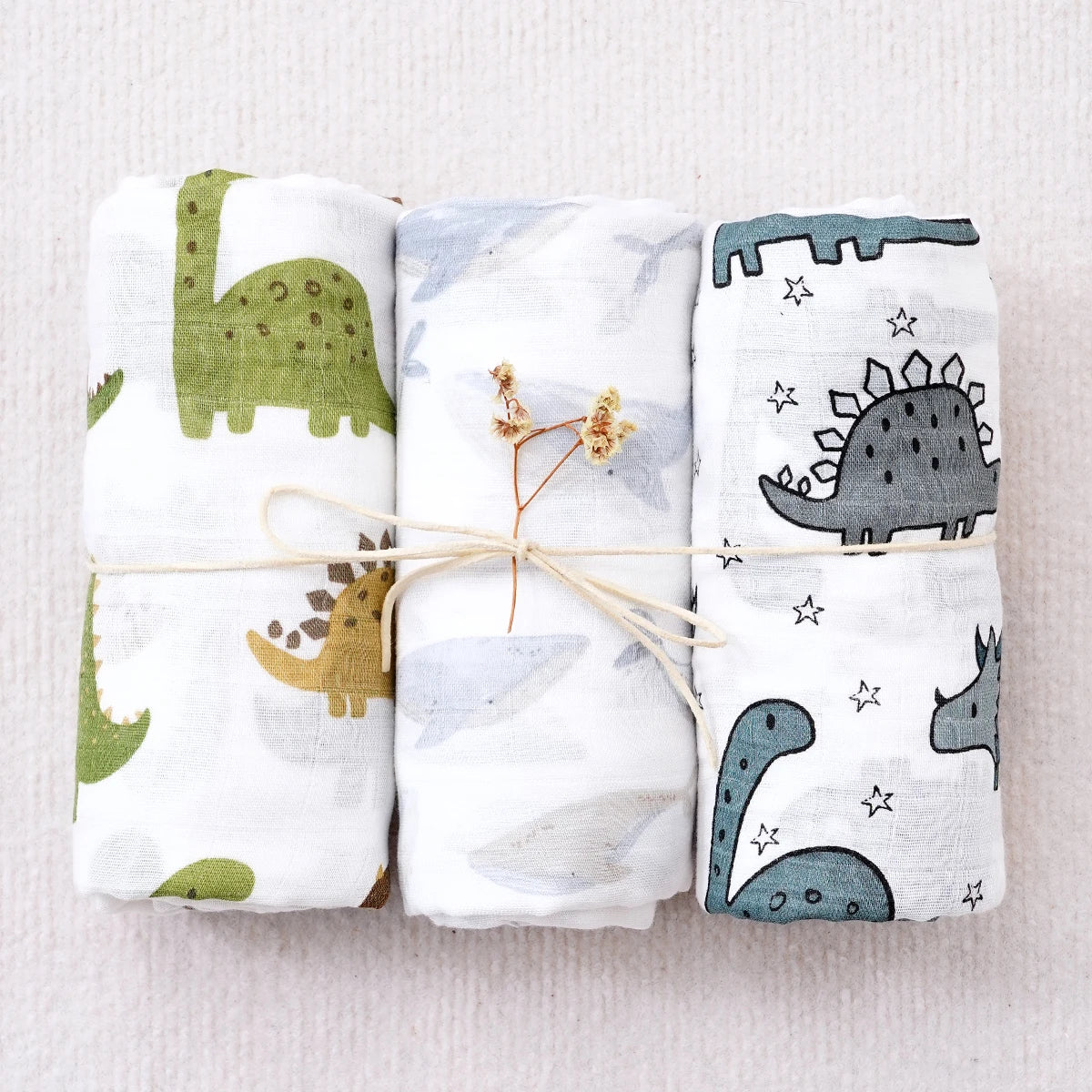 סט 3 שמיכות בד במבוק משולב