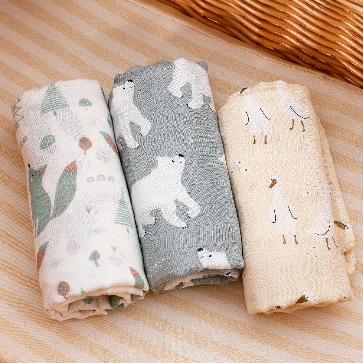 סט 3 שמיכות כותנה